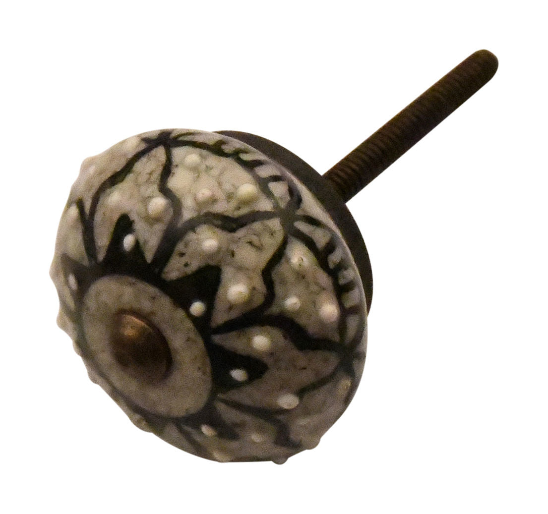 Furniture knob 40mm grey/beige with black flower