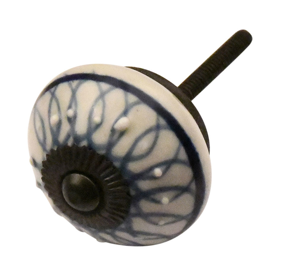 Furniture knob 40mm flower pattern blue