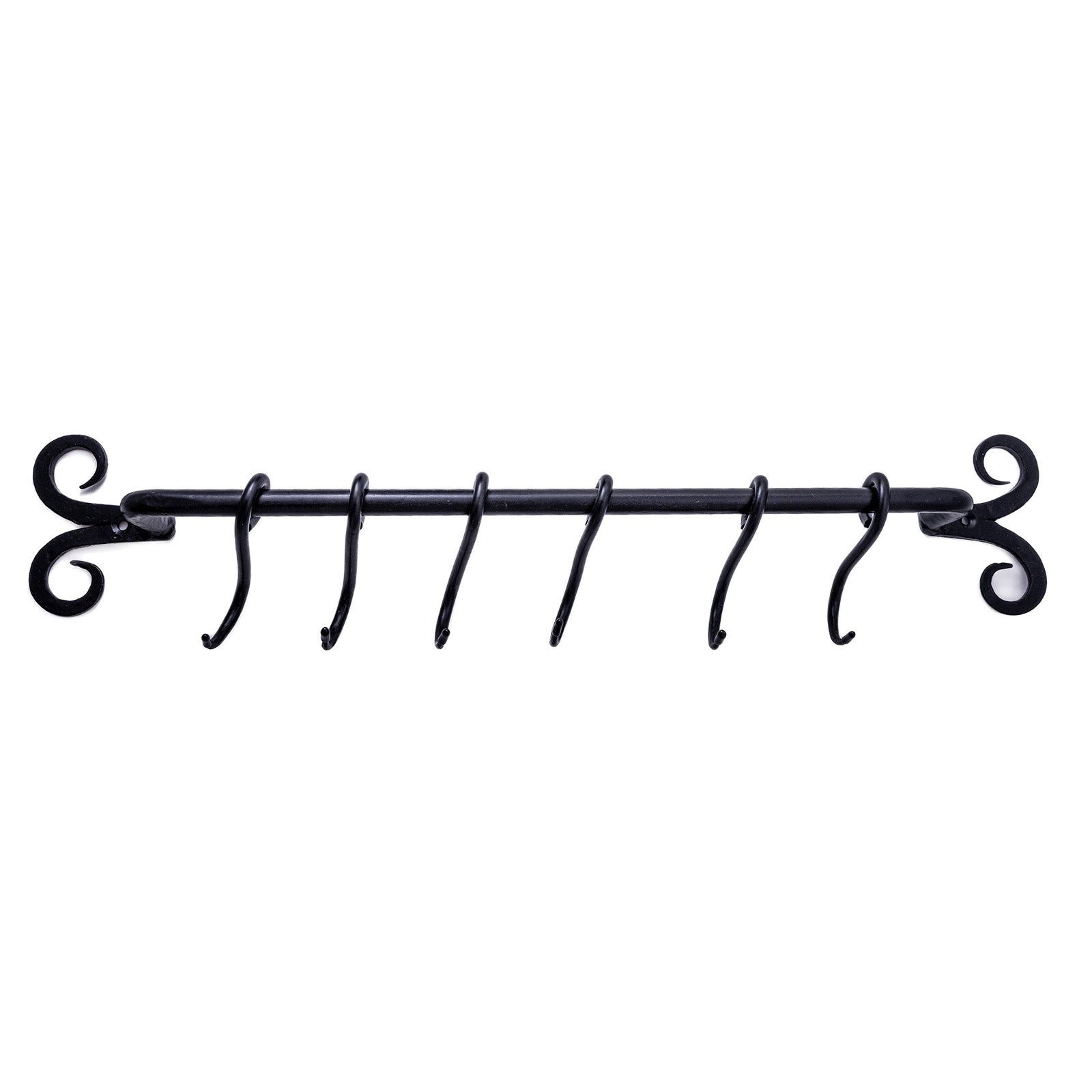 Cast Iron Hook Rack with 6 Sliding Hooks - Black Lacquered