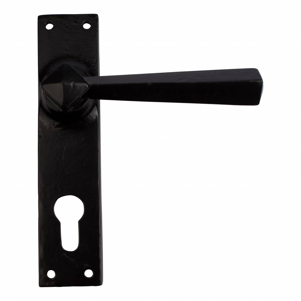 Heavy Cast Iron Door Handle with Shield - High Quality Return Spring Mechanism