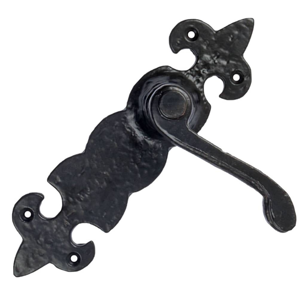 Door handle on shield "Fleur-de-Lis" - Black powder coated cast iron