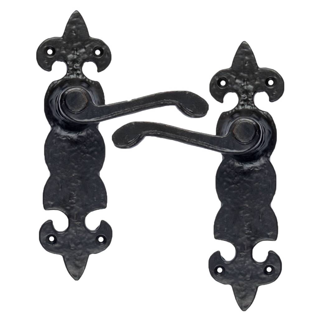 Door handle on shield "Fleur-de-Lis" - Black powder coated cast iron