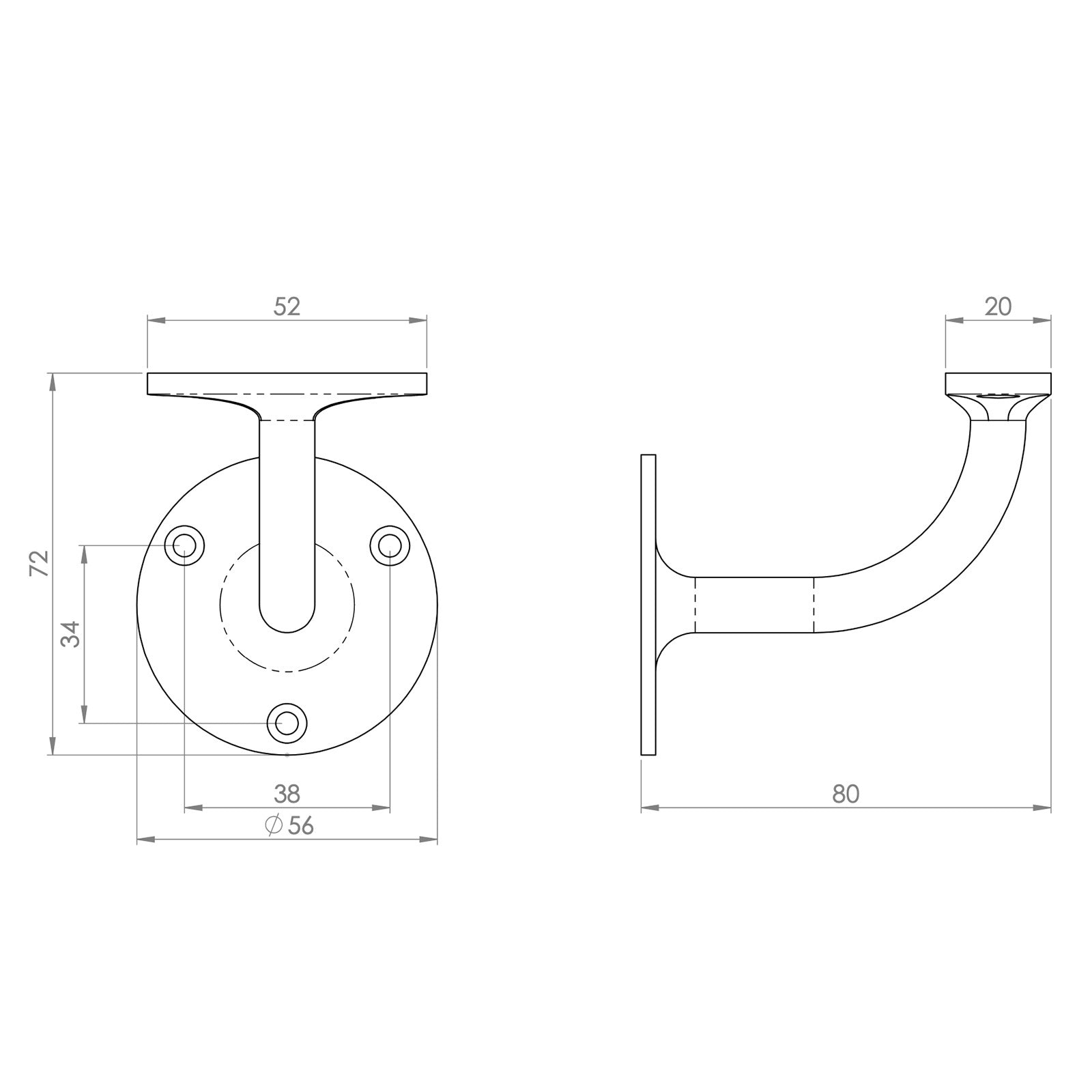 Handrail holder 80 mm polished Chrome