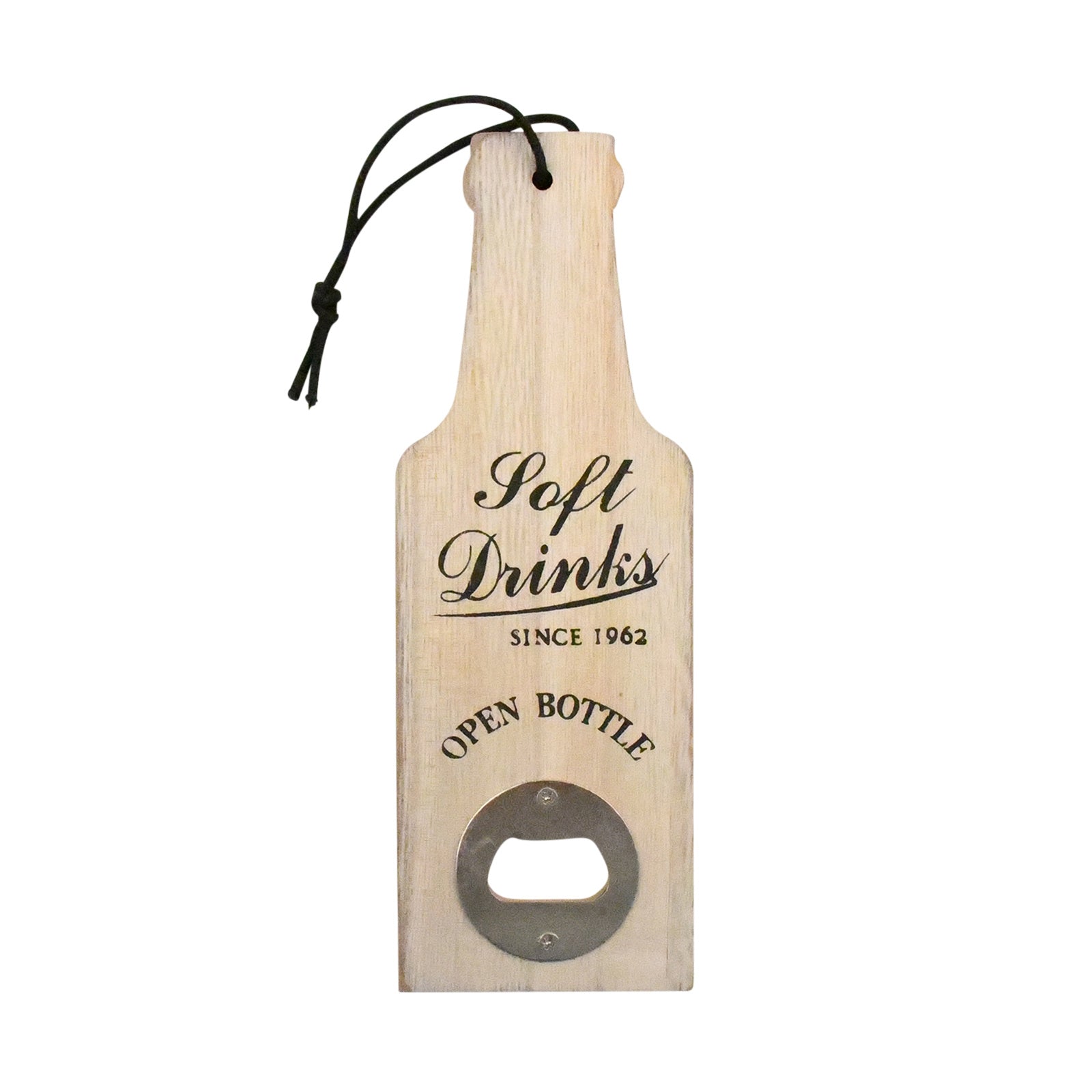 Bottle opener wooden bottle with print.