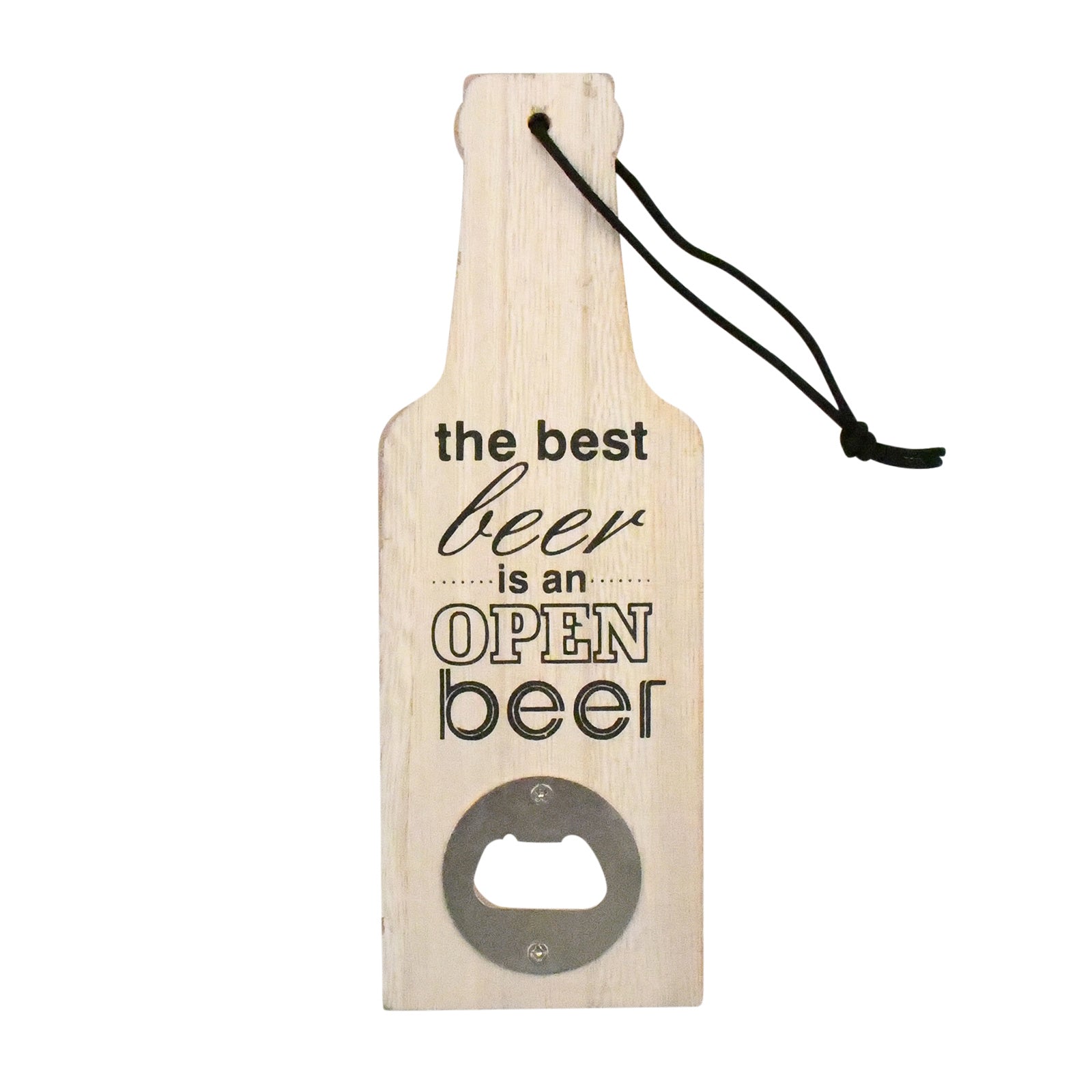 Bottle opener wooden bottle with print.