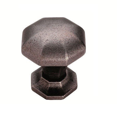 Octagonal Cast Iron Cabinet Door Knob - 32mm with Hammered Pewter Finish