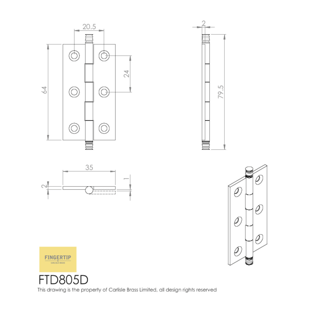 Cabinet hinge in antique bronze, 64mm, 2 pieces.