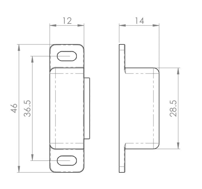 Magnetic snapper | 46x14.5x14mm | 6kg | Polished nickel