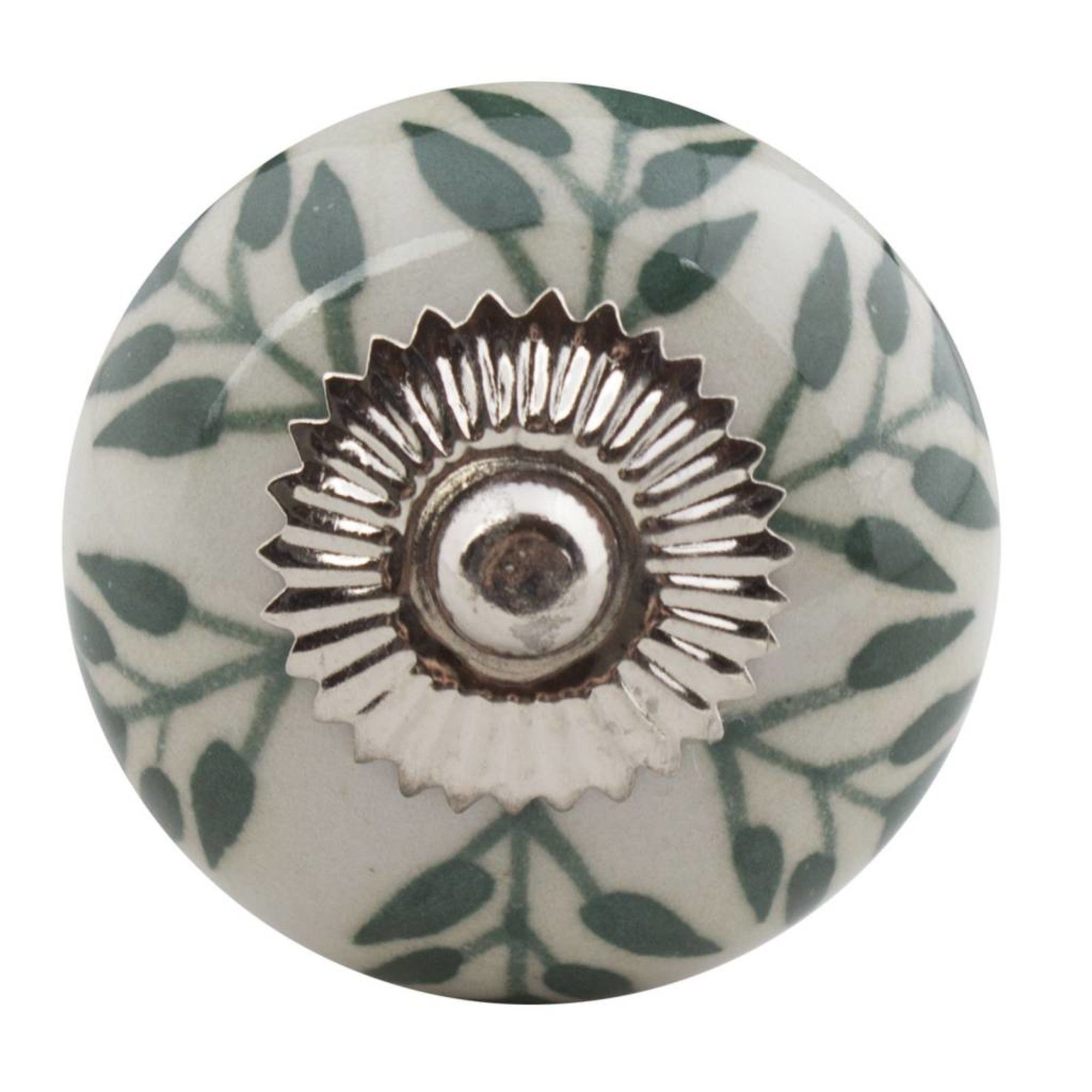 Furniture knob 40mm white with green leaves