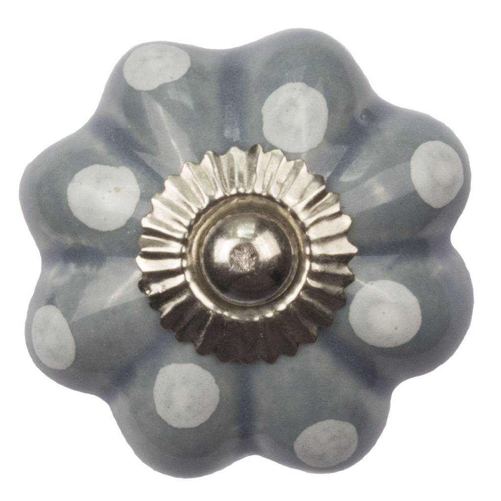 Furniture knob 40mm flower gray white dotted