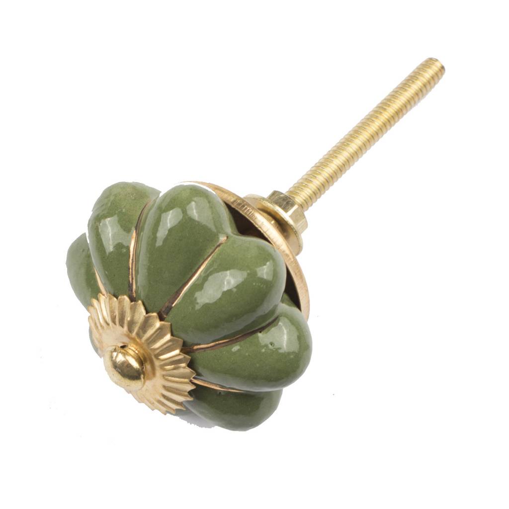 Furniture knob 40mm green gold flower