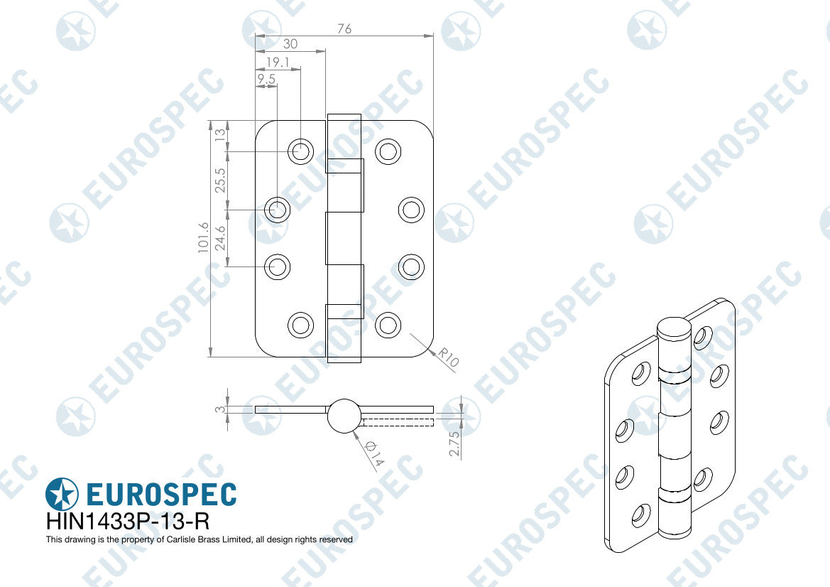 Eurospec Bladscharnier 102 x 76mm - Dubbel Gelagerd voor Soepel Gebruik