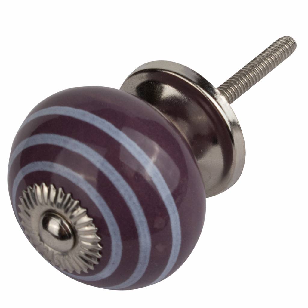 Furniture knob 40mm purple with white stripes