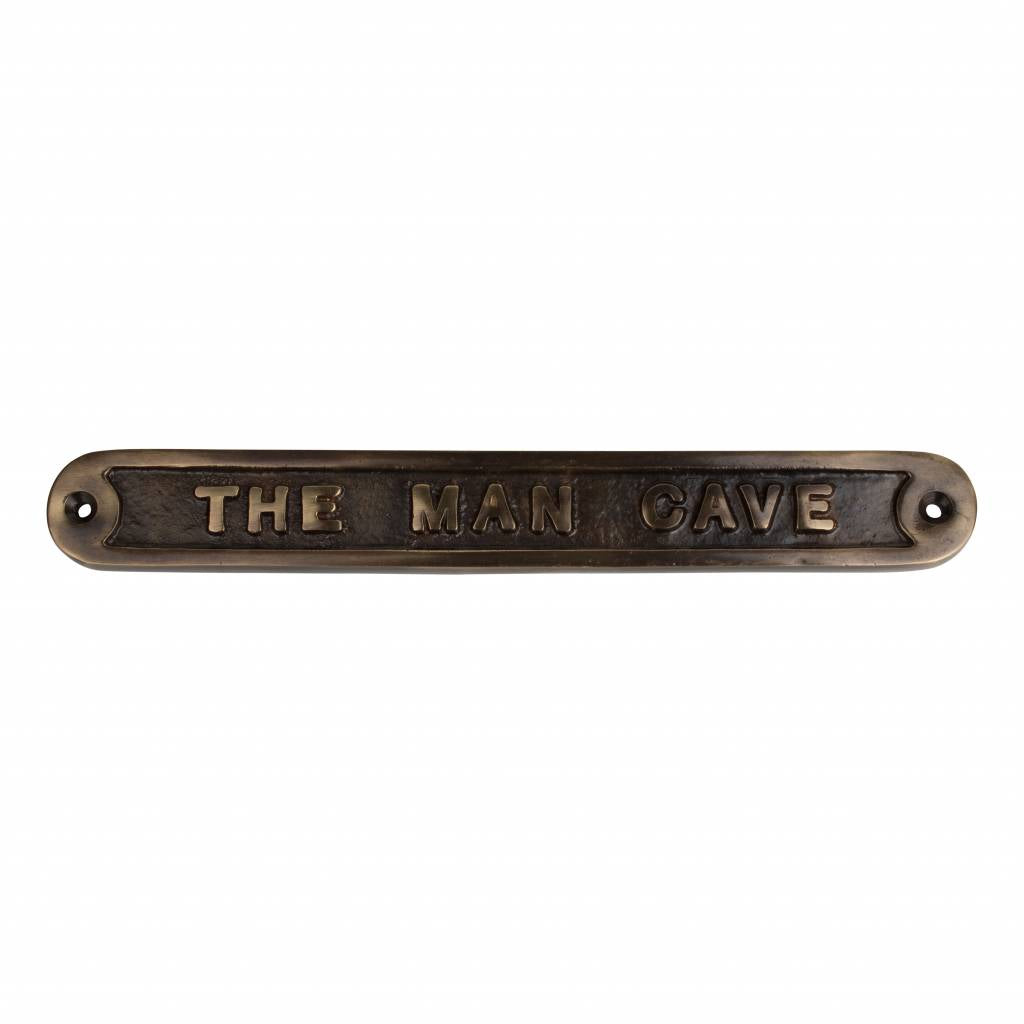 Text sign "The Man Cave" 215x55mm - Cool finish in antique or polished brass