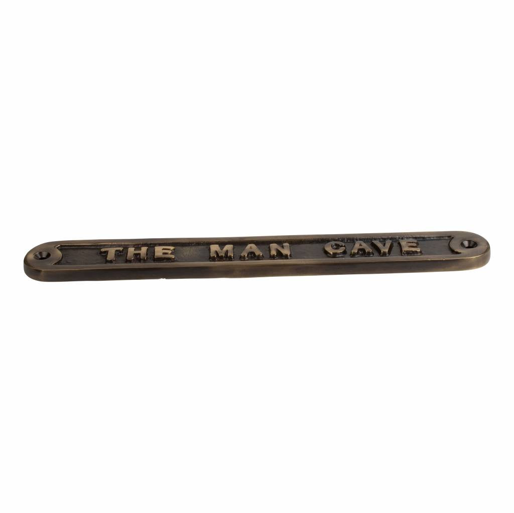 Tekstbordje "The Man Cave" 215x55mm - Stoere Afwerking in Antiek of Gepolijst Messing