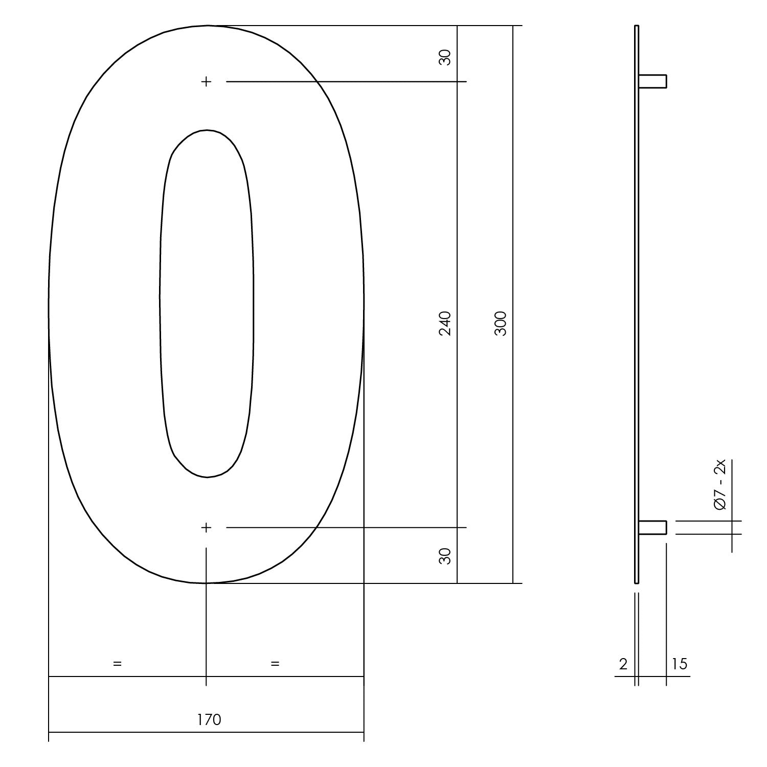 House number 0 XL 300 mm matt black