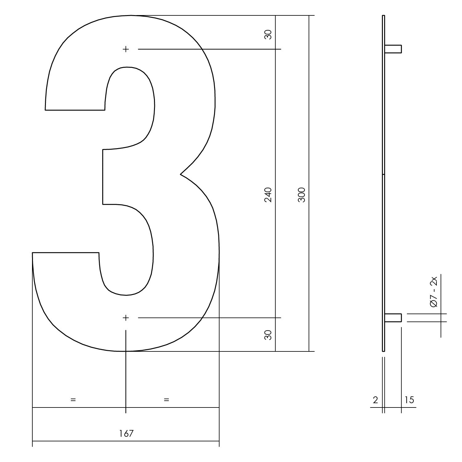 Huisnummer 3 XL 300 mm mat zwart