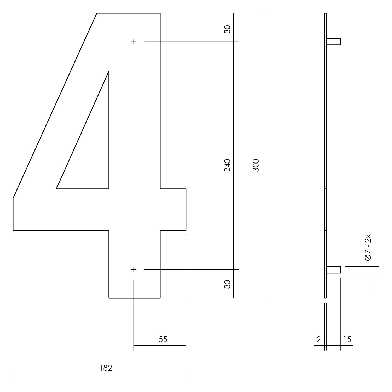 Huisnummer 4 XL 300 mm mat zwart