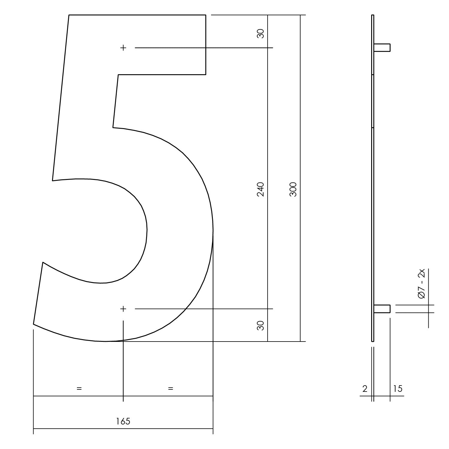 Huisnummer 5 XL 300 mm mat zwart