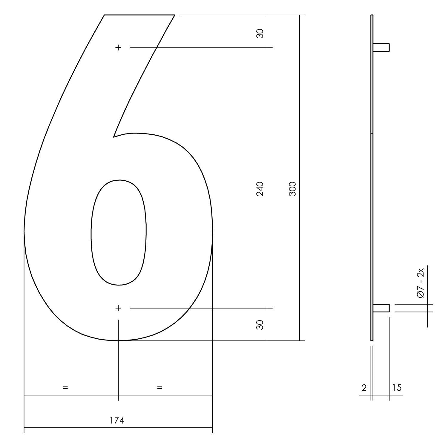 Huisnummer 6 XL 300 mm mat zwart