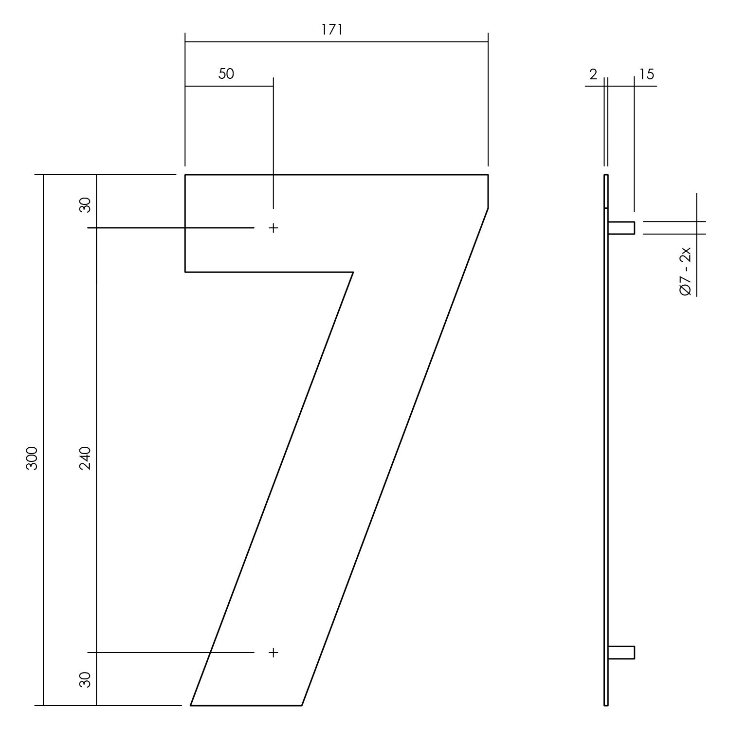 Huisnummer 7 XL 300 mm mat zwart