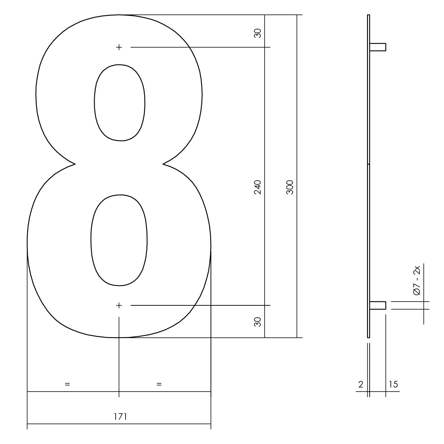 Huisnummer 8 XL 300 mm mat zwart