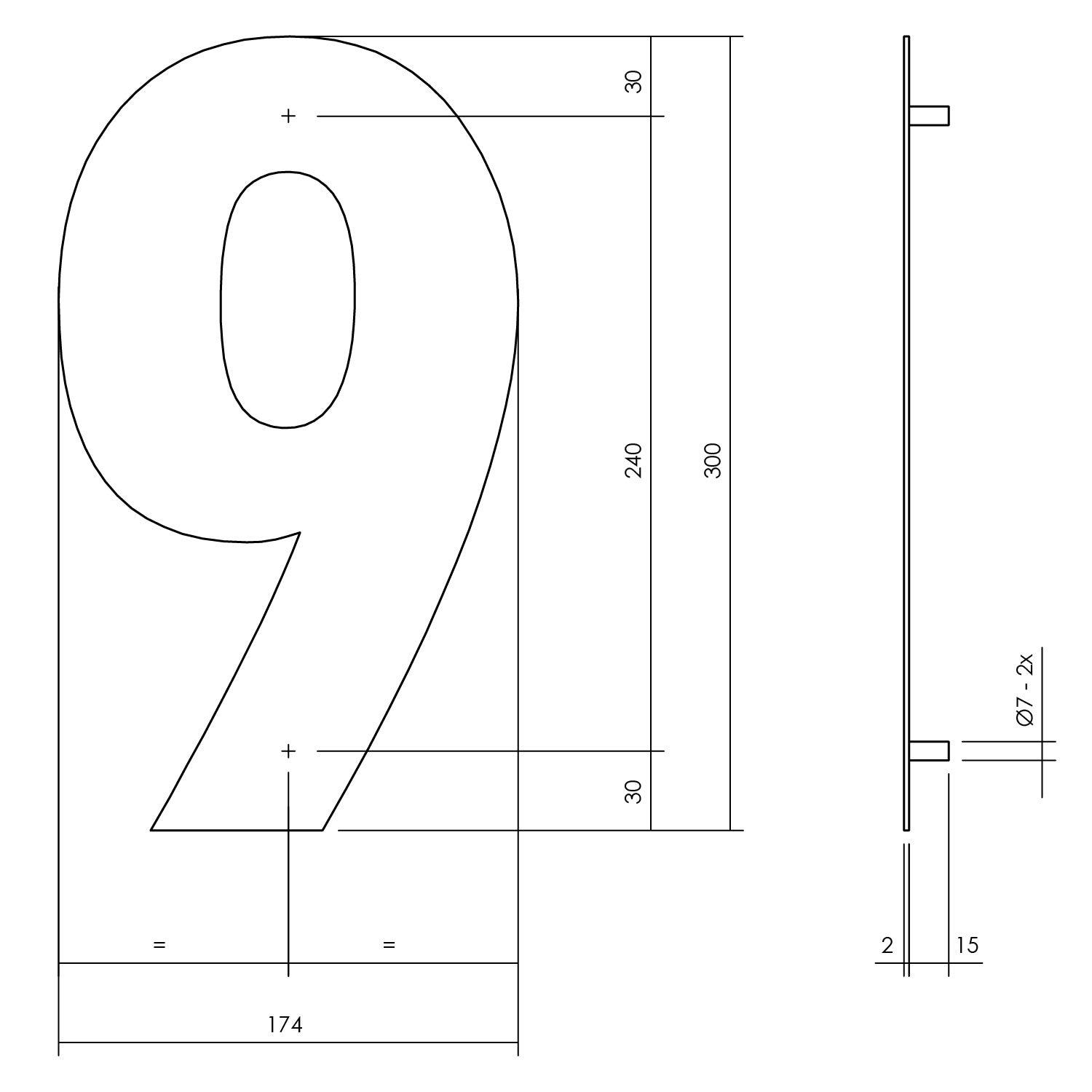 Huisnummer 9 XL 300 mm mat zwart