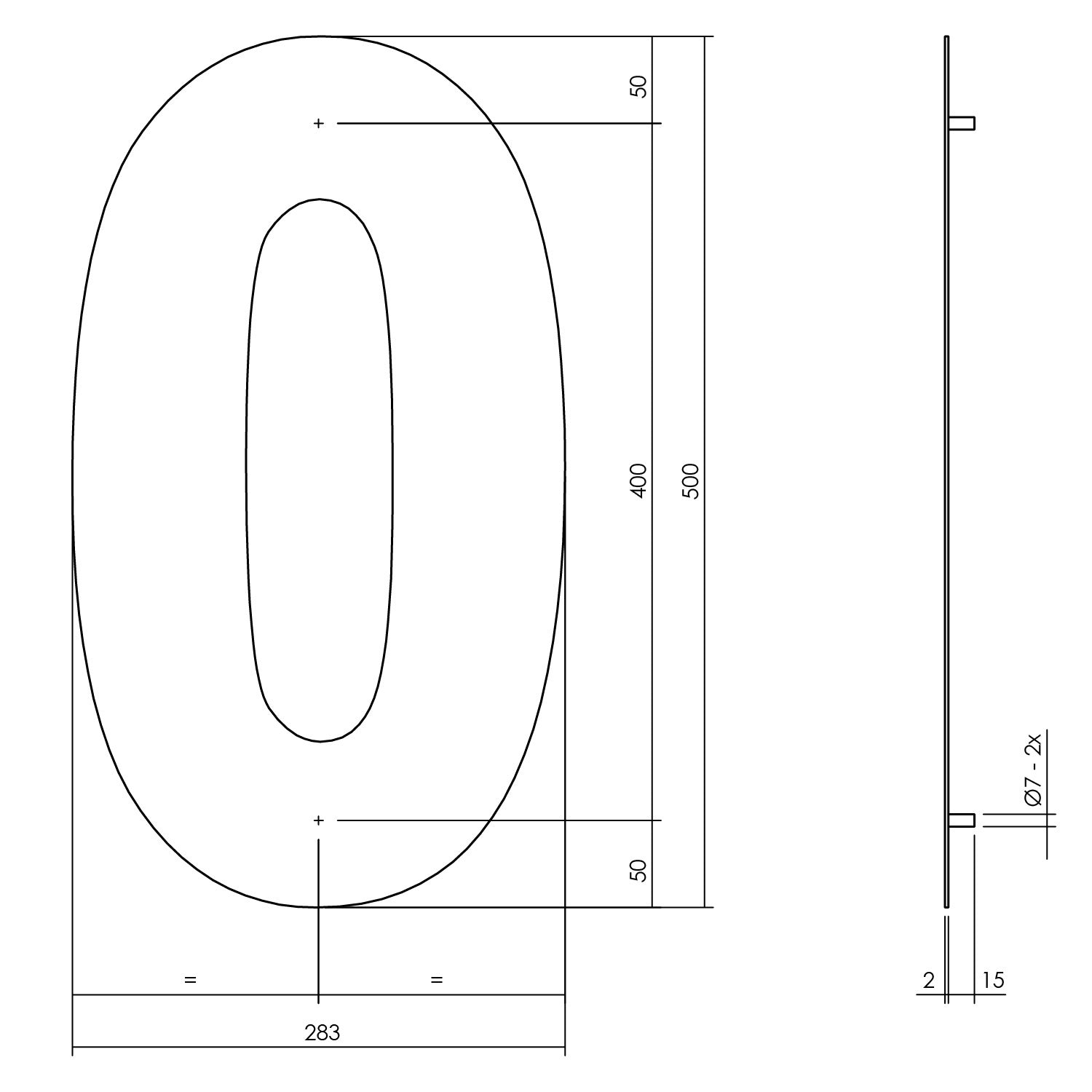 Huisnummer 0 XXL 500 mm mat zwart