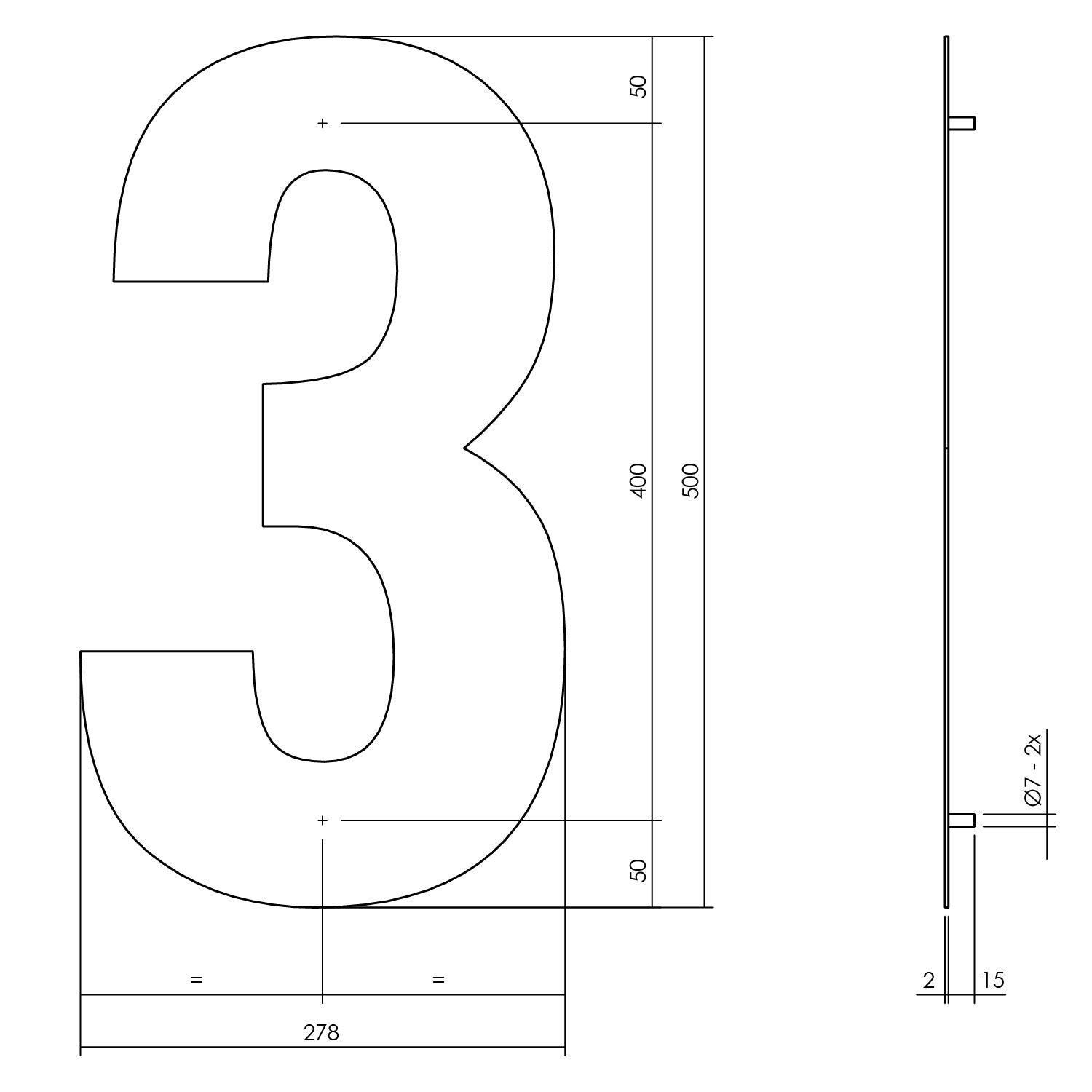 Huisnummer 3 XXL 500 mm mat zwart