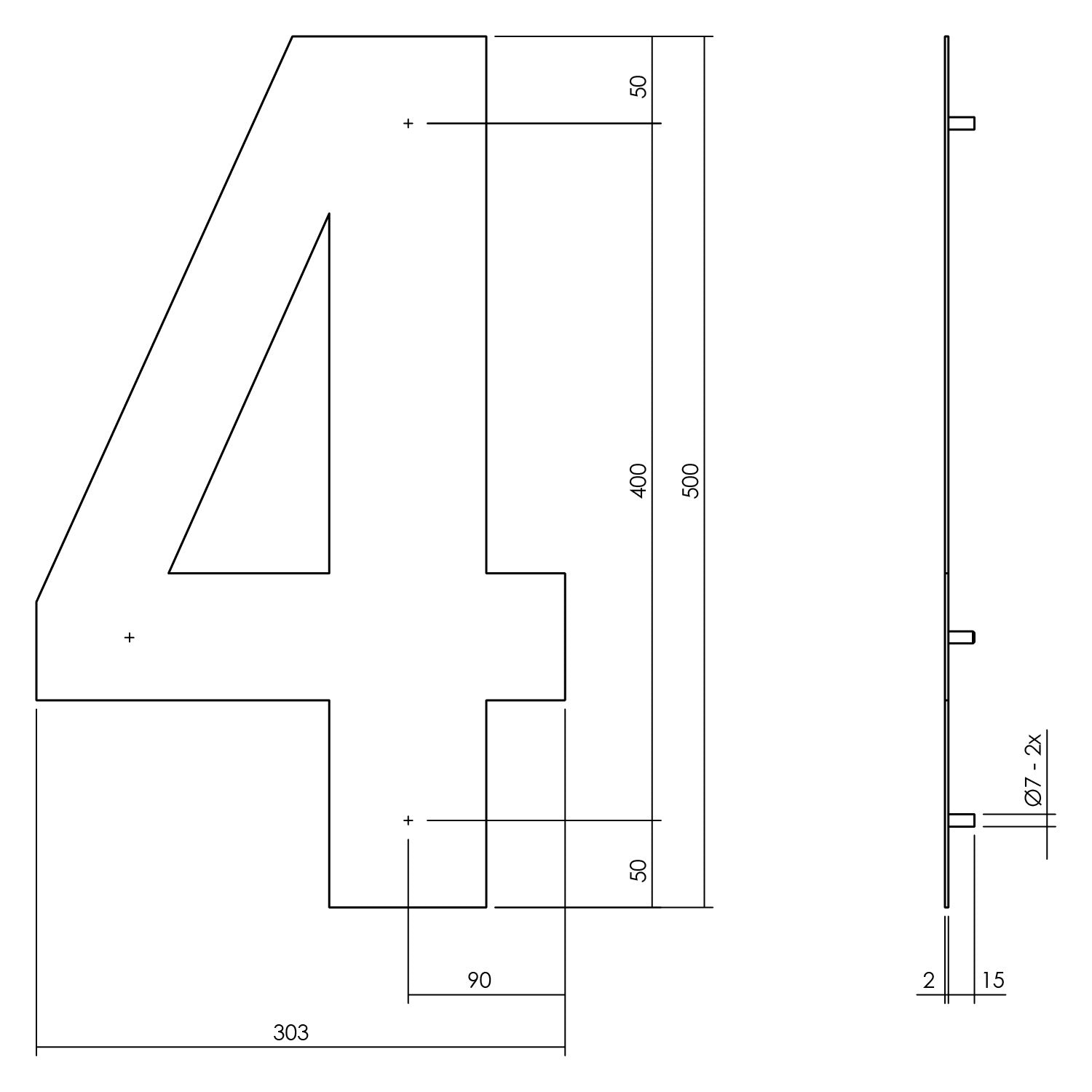 Huisnummer 4 XXL 500 mm mat zwart