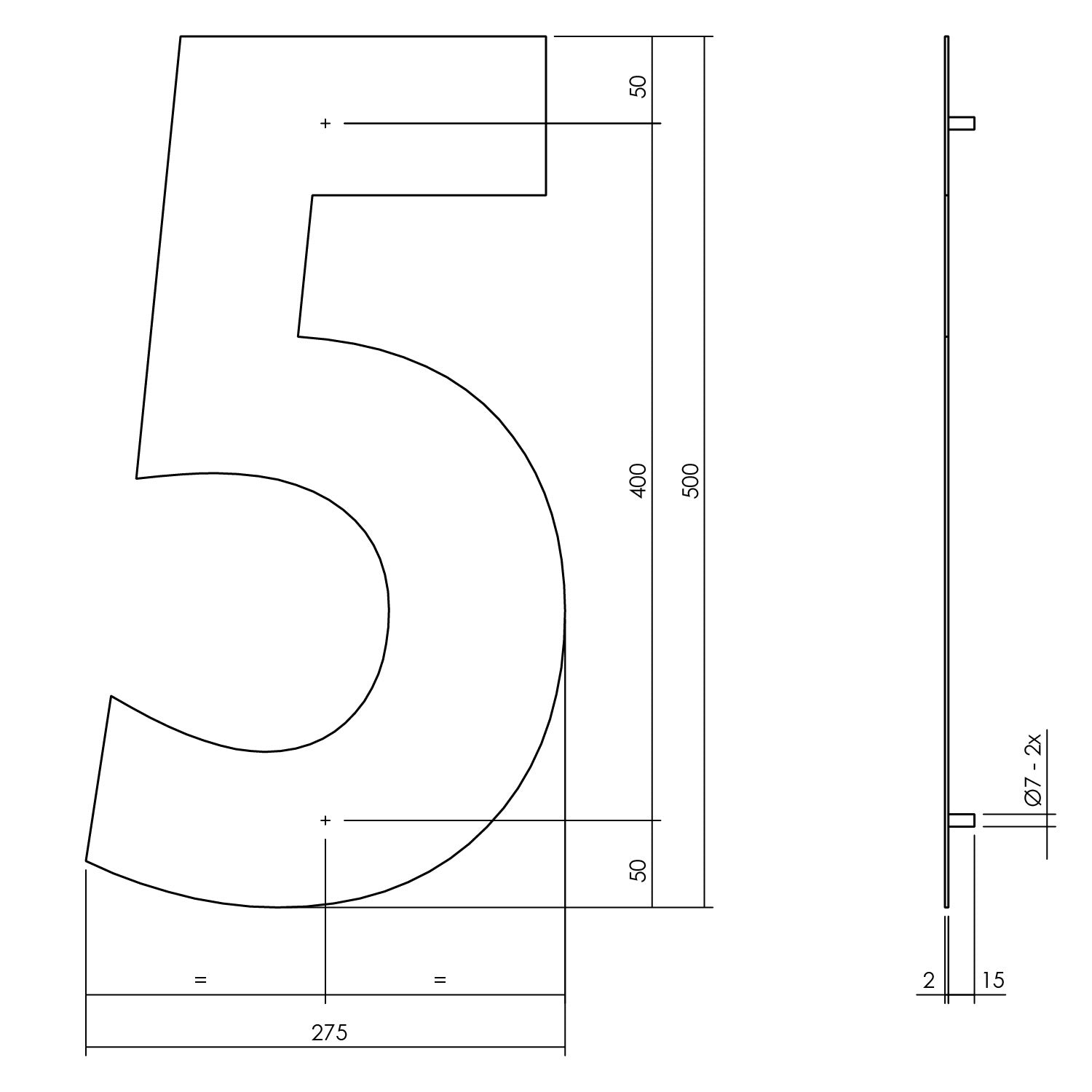 Huisnummer 5 XXL 500 mm mat zwart