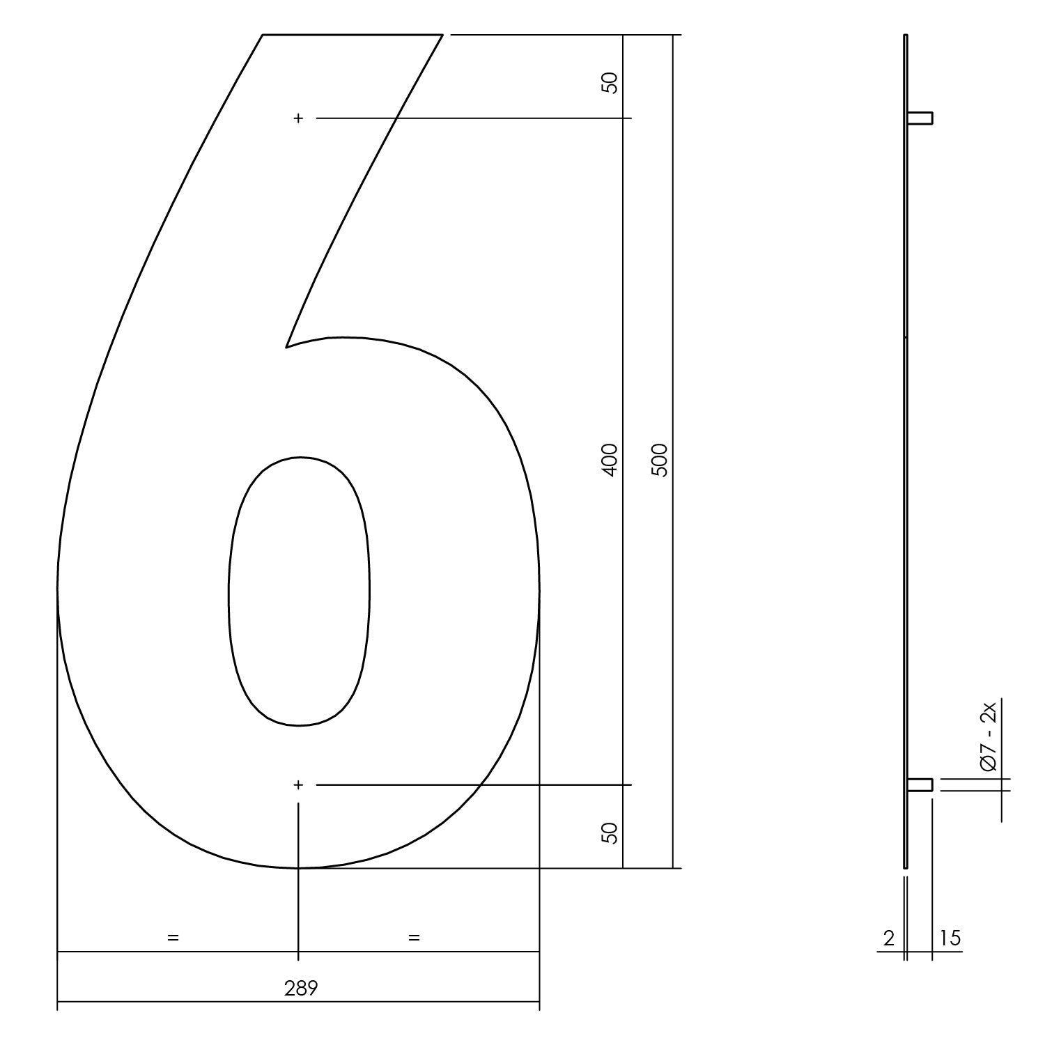 Huisnummer 6 XXL 500 mm mat zwart