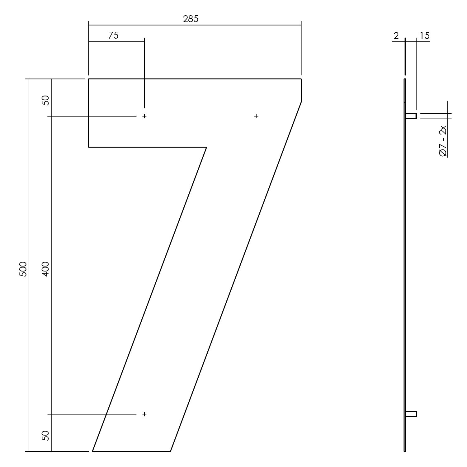 Huisnummer 7 XXL 500 mm mat zwart