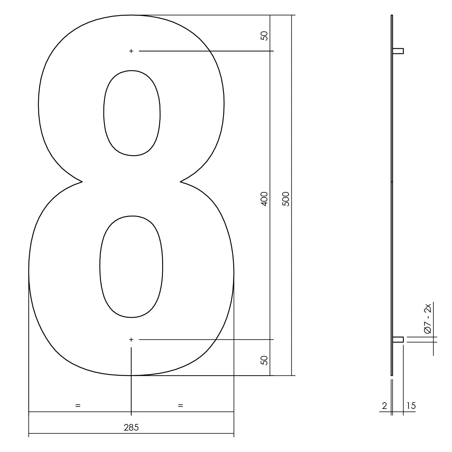 Huisnummer 8 XXL 500 mm mat zwart