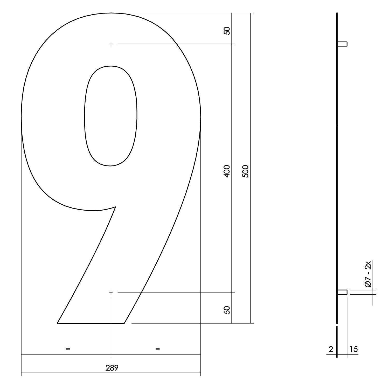 House number 9 XXL 500 mm matt black