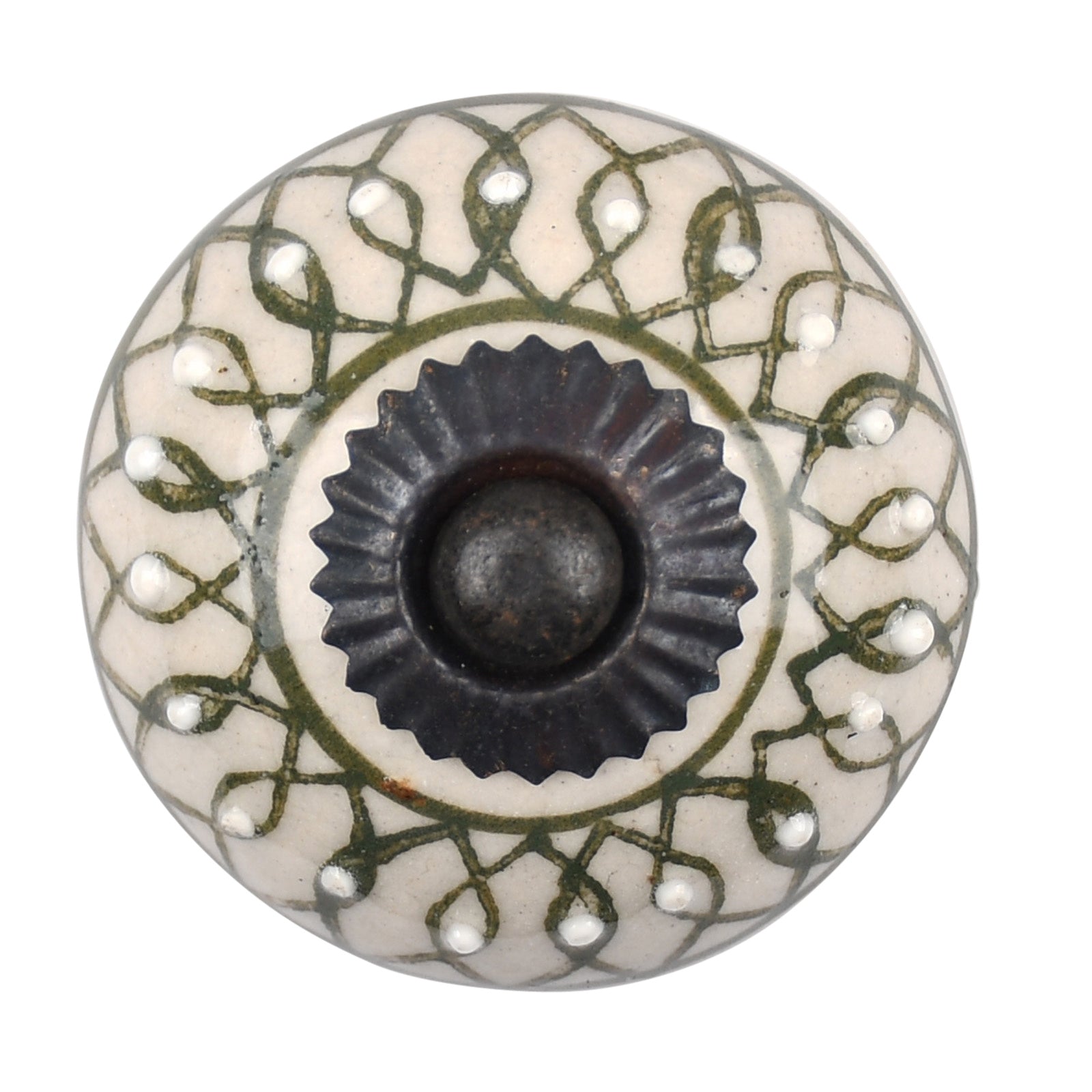 Furniture knob 40mm Green Flower Pattern