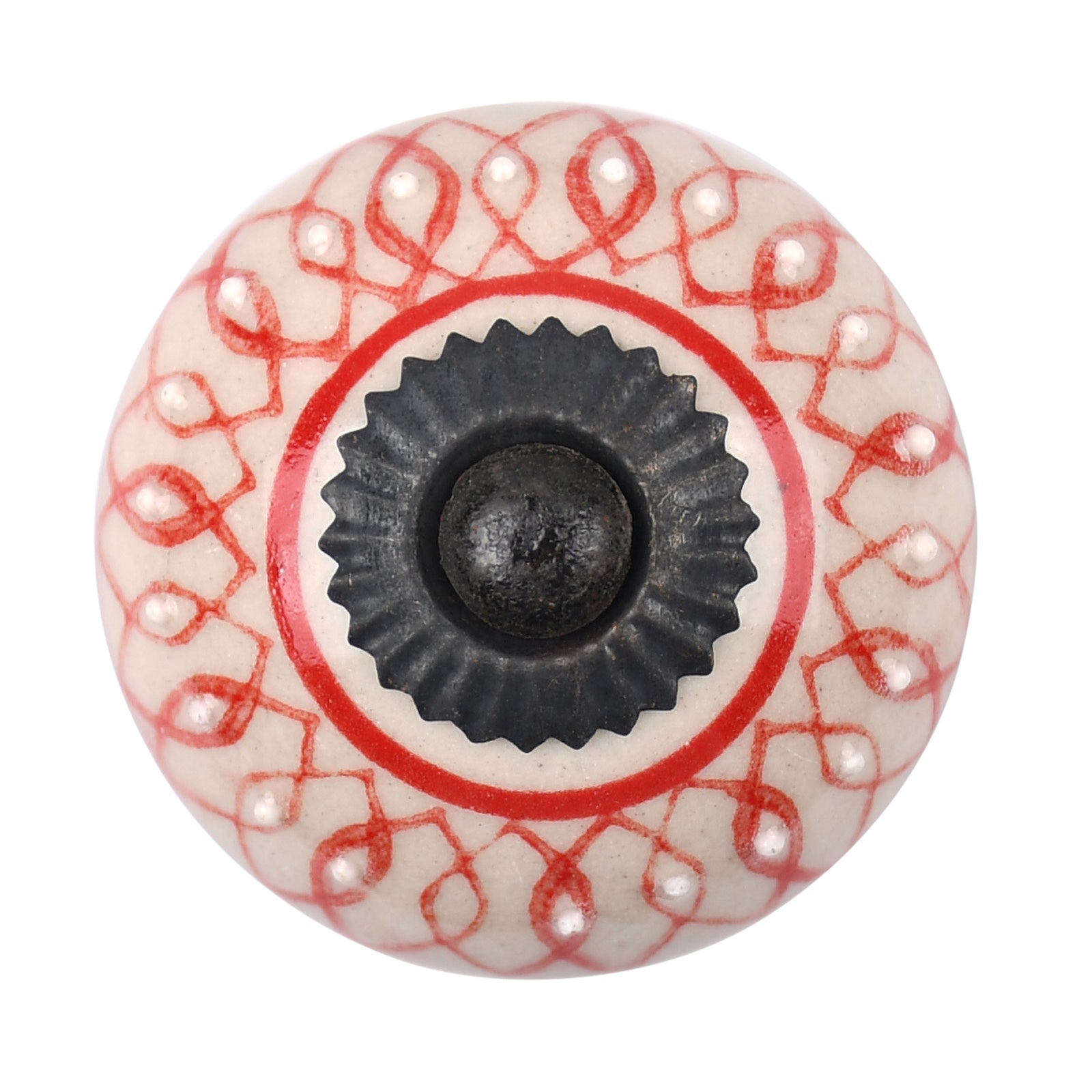 Furniture knob 40mm flower pattern red brown