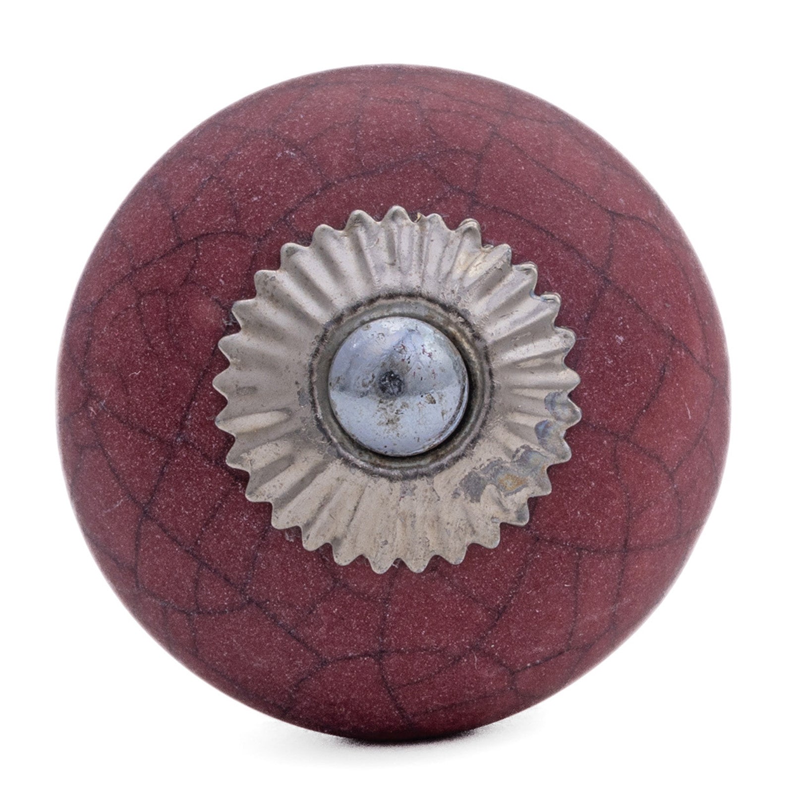 Porcelain knob 40mm dark pink crackle