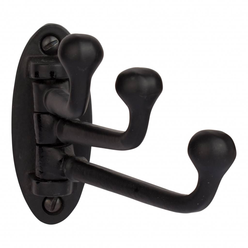 Coat Hook with 3 Swivel Hooks - Cast Iron in Black, Rust, Antique Brass