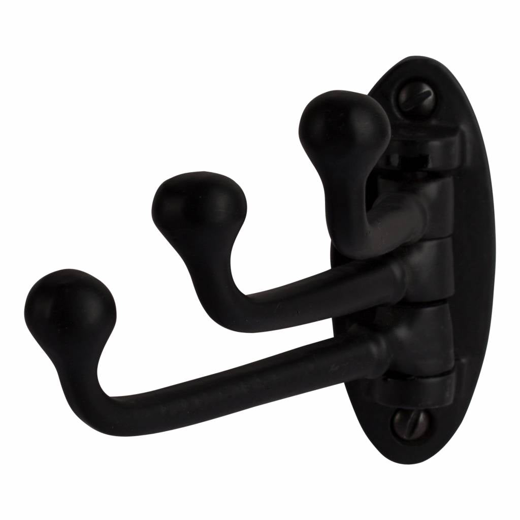 Coat Hook with 3 Swivel Hooks - Cast Iron in Black, Rust, Antique Brass