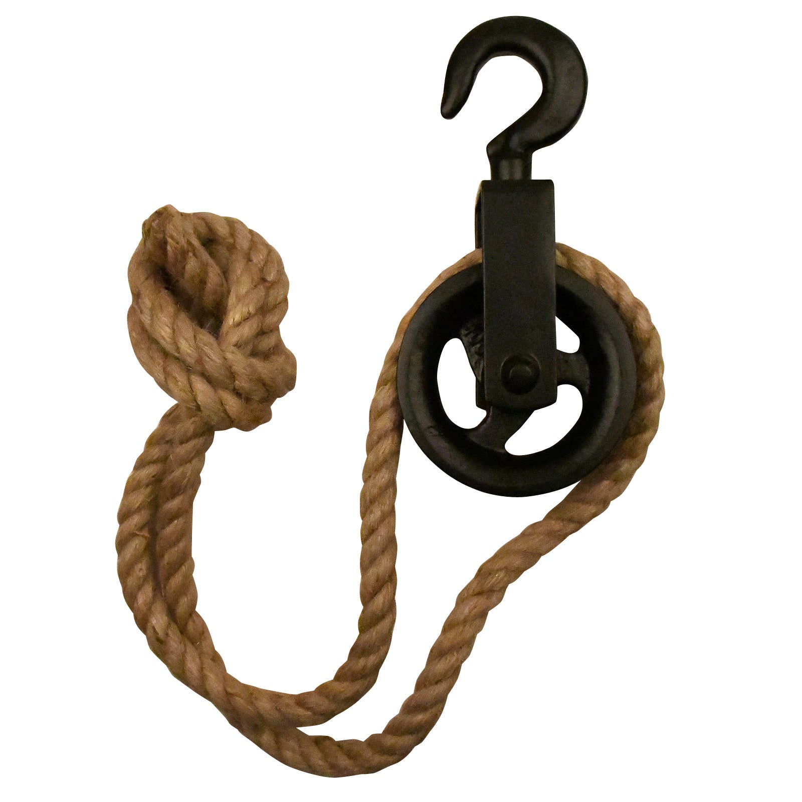 Iron pulley 250x60mm black with rope