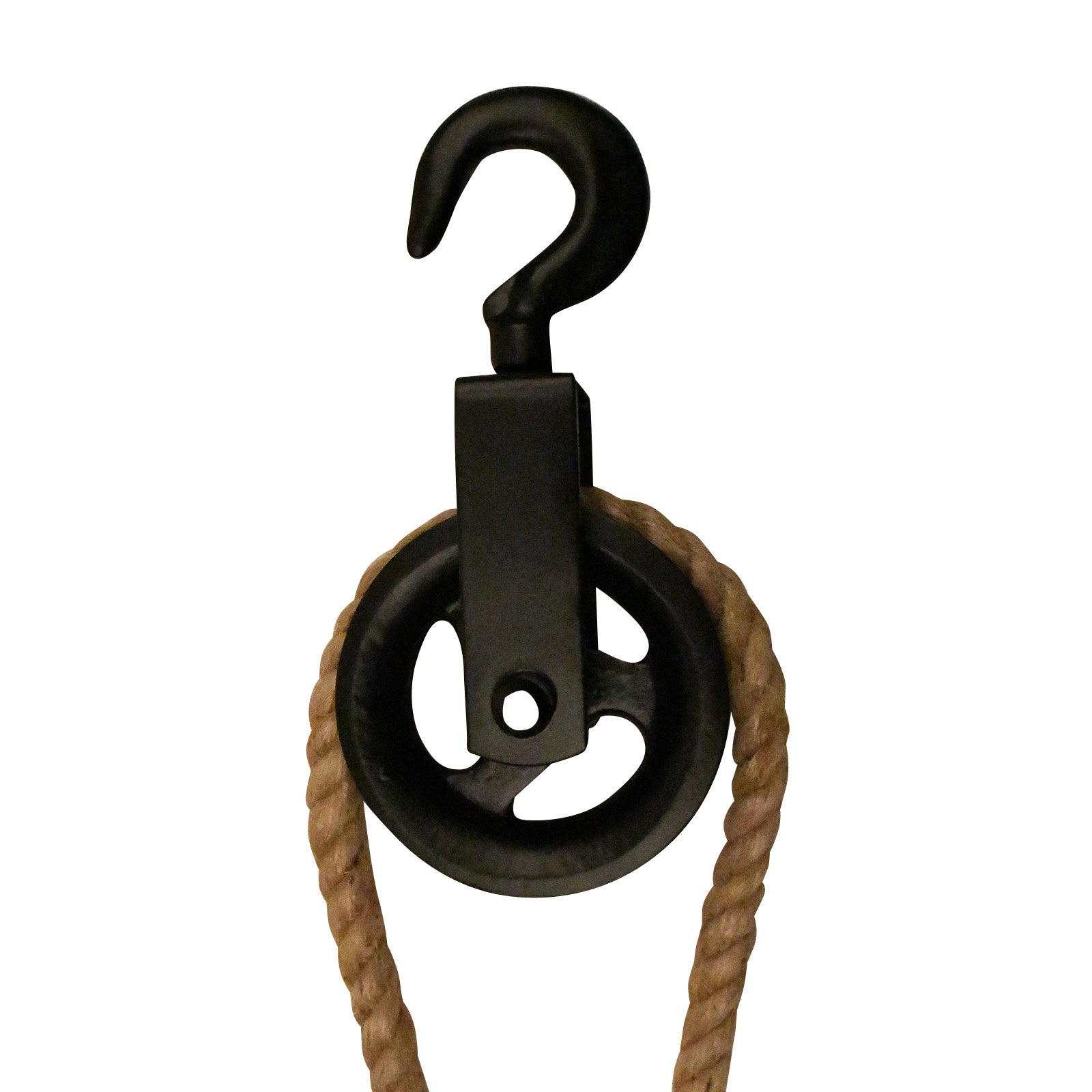 Iron pulley 250x60mm black with rope