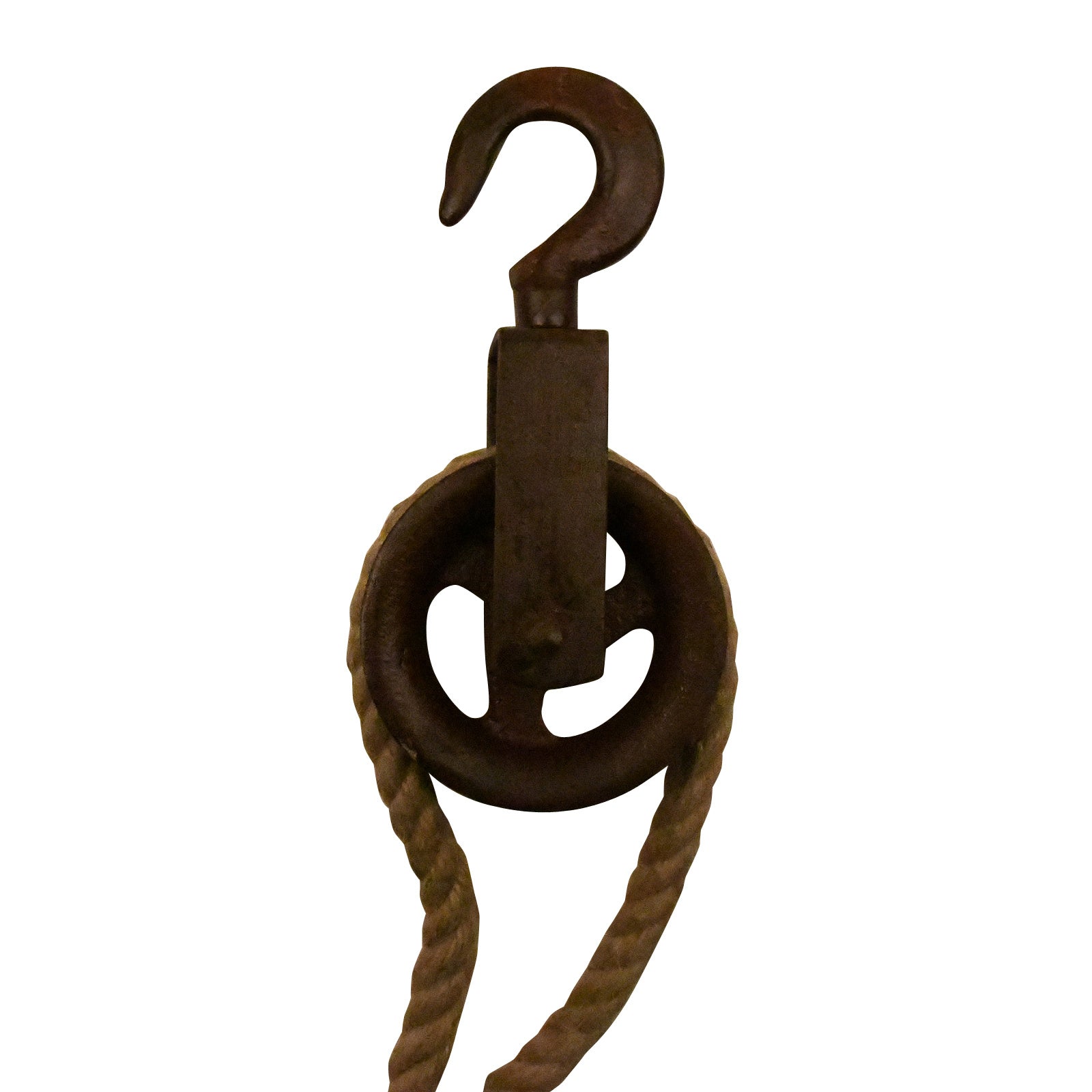 Iron pulley 250x60mm rusted with rope