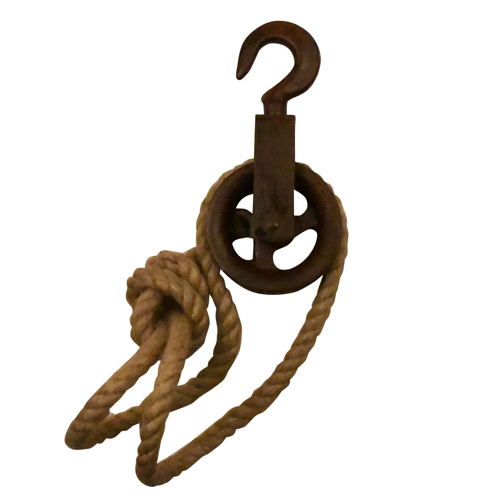 Iron pulley 250x60mm rusted with rope