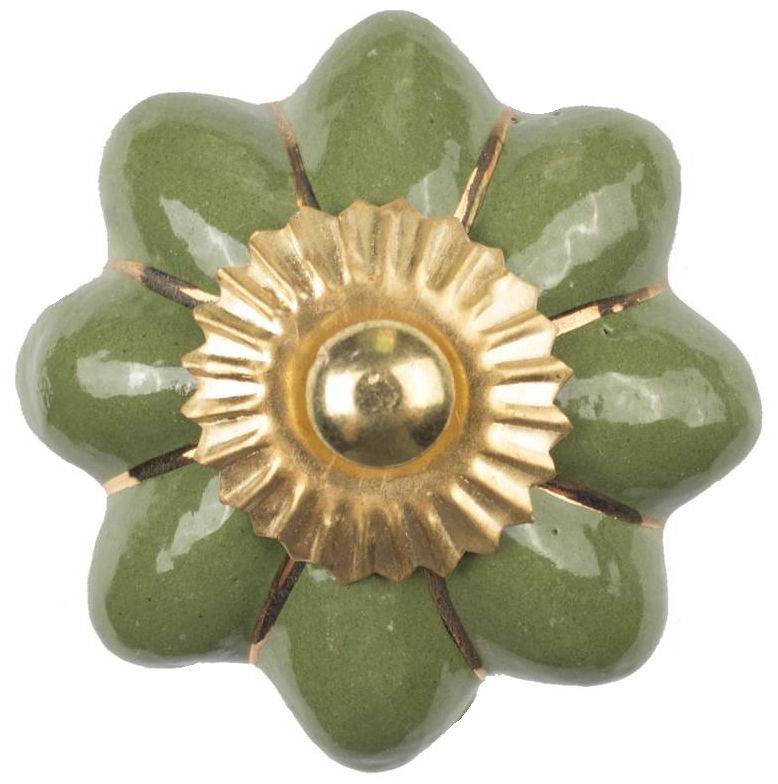 Furniture knob 40mm green gold flower