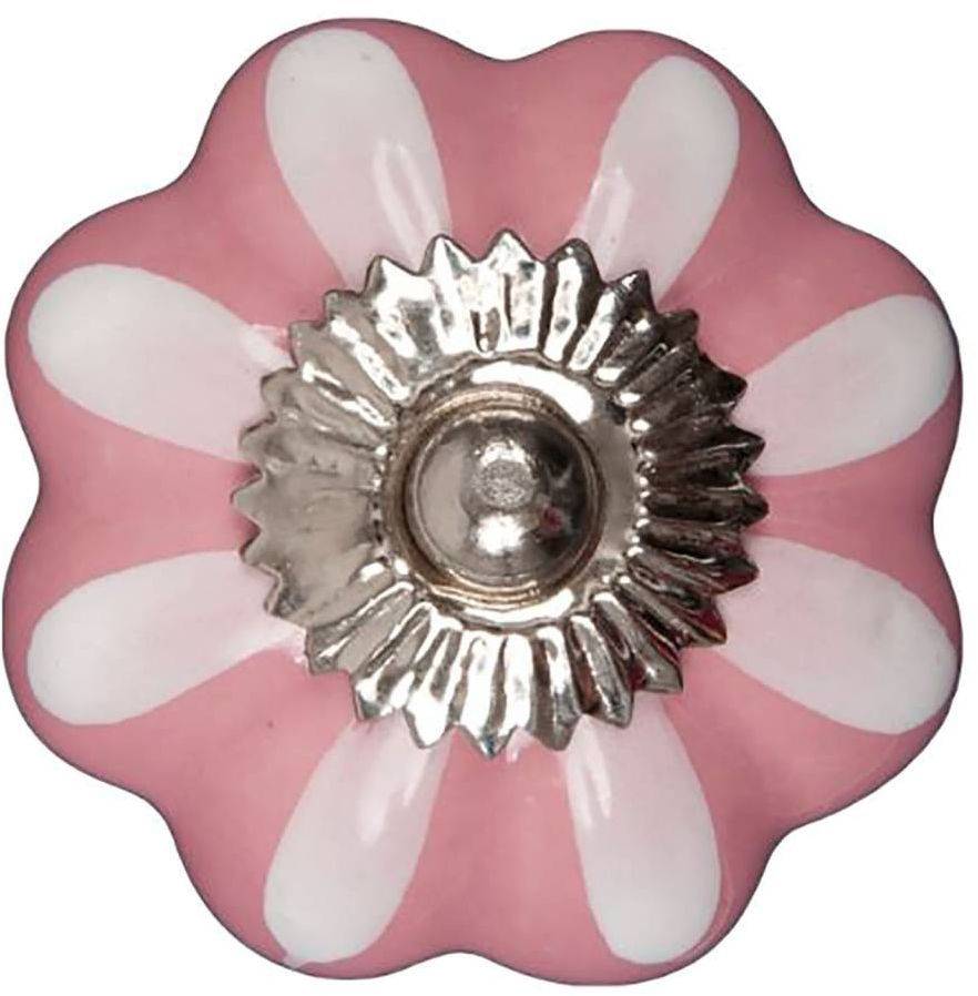 Furniture knob 40mm pink white flower