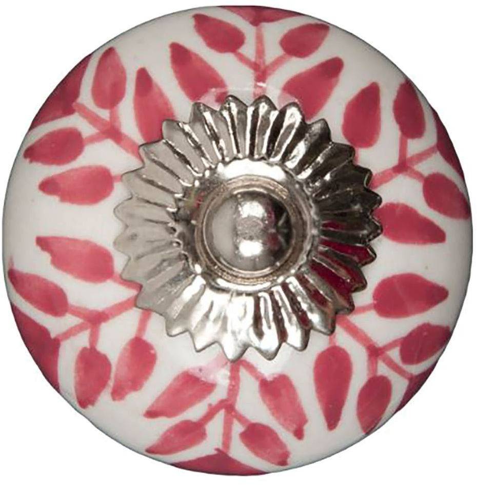 Furniture knob 40mm white pink leaves