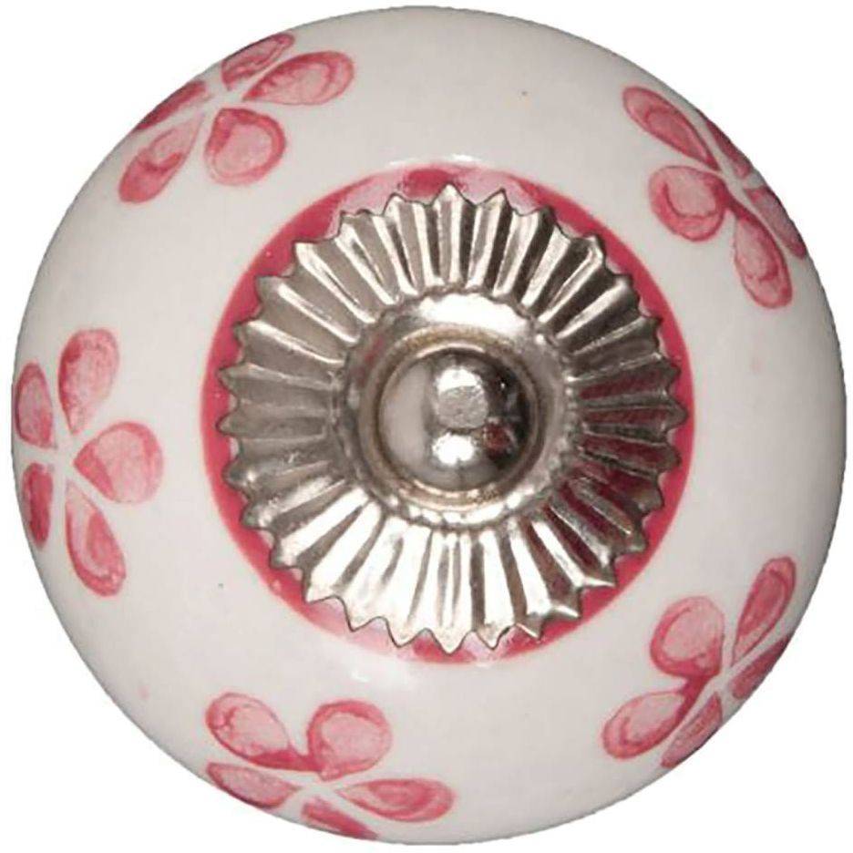 Furniture knob 40mm white with pink flowers