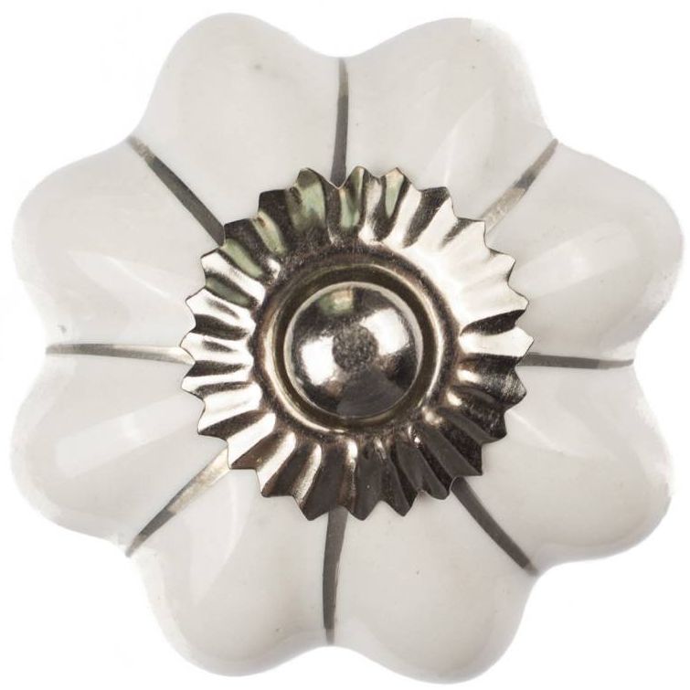 Furniture knob 40mm white silver flower