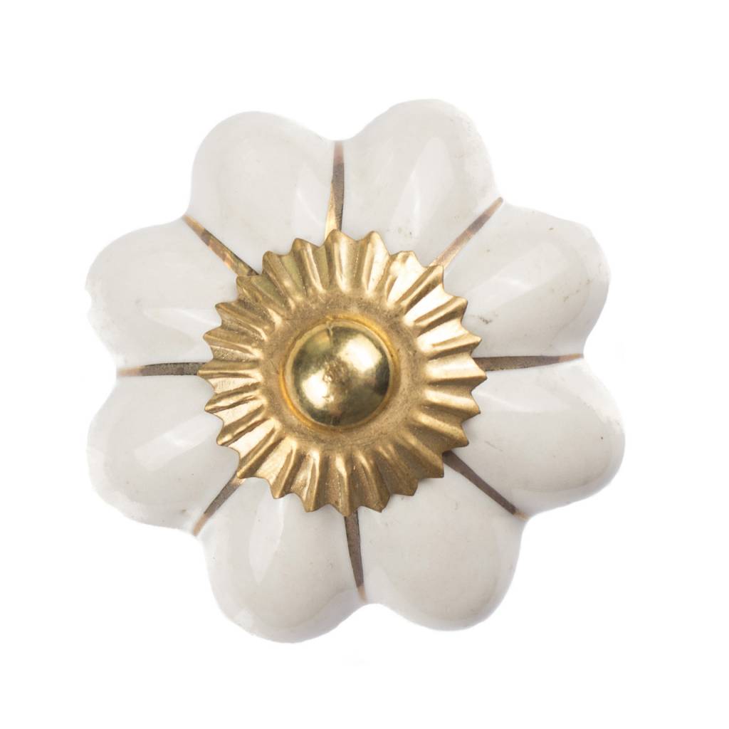 Furniture knob 40mm white gold flower